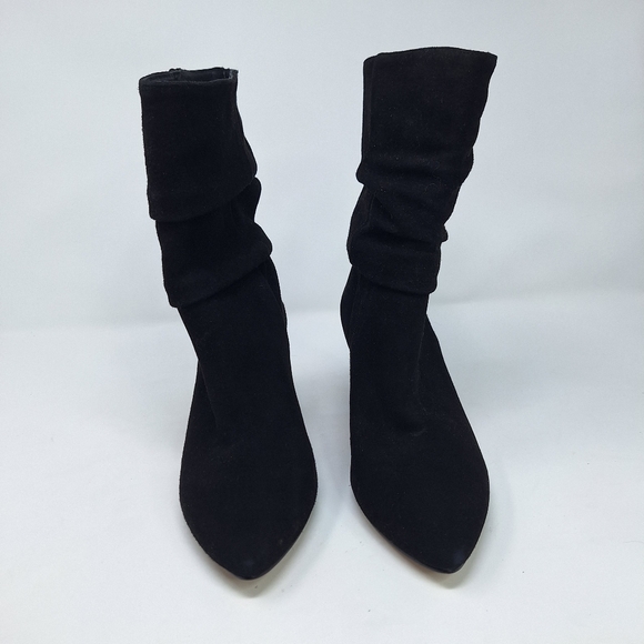 Botkier Skylar Black Suede Pounted Toe Heeled Boot With Folded Slouchy Look - Picture 2 of 9